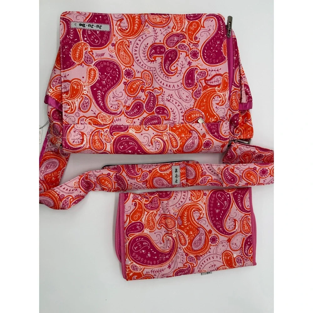 Ju-Ju-Be Be All‎ Pink Orange Paisley Messenger Diaper Bag with Changing Pad New